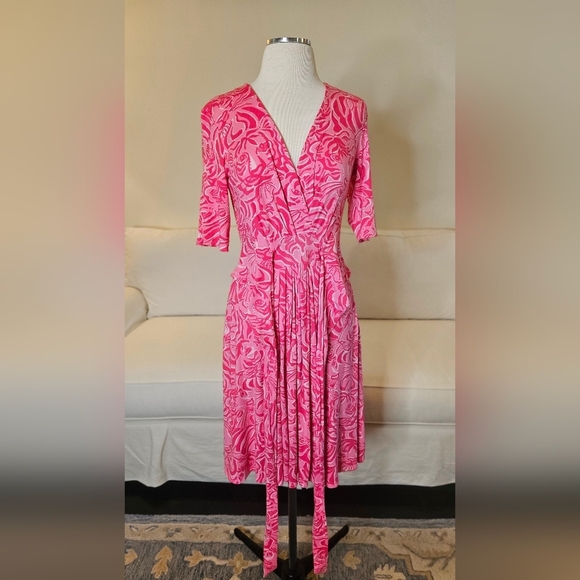 Lilly Pultizer Pink Floral Faux Wrap Dress - Picture 5 of 7